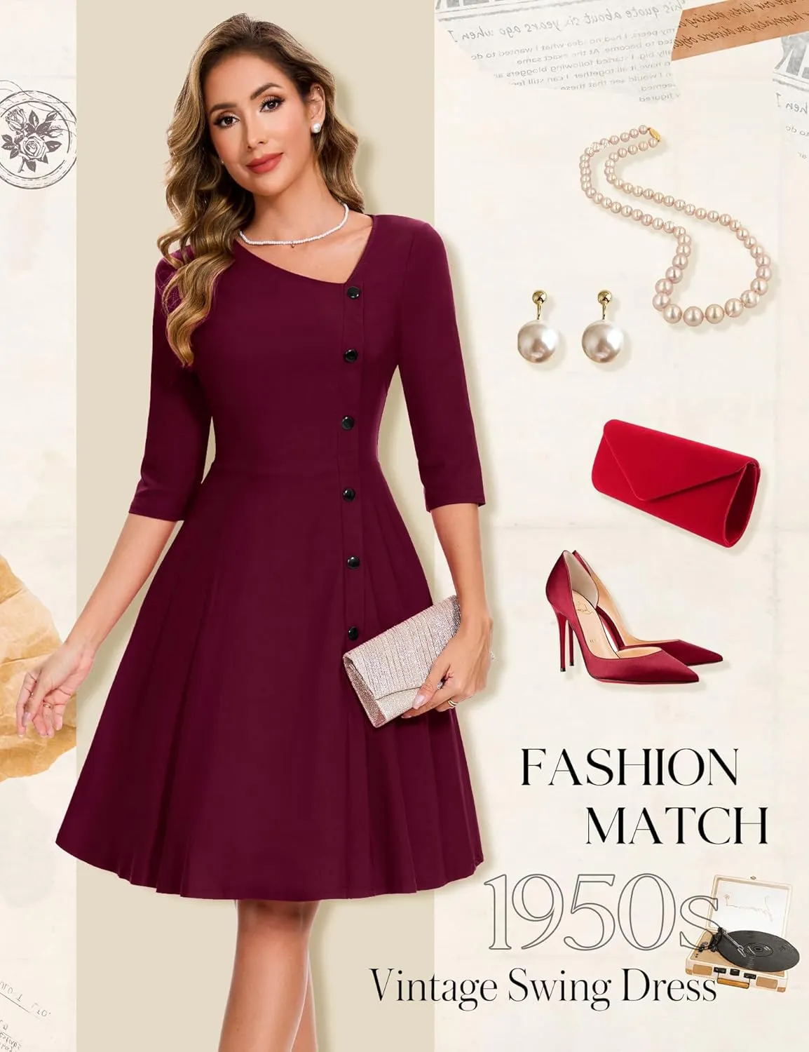 Aupuls Summer Asymmetrical Neckline Church Dresses for Women 2025 Wedding Guest Work A Line Vintage Cocktail Graduation Dress