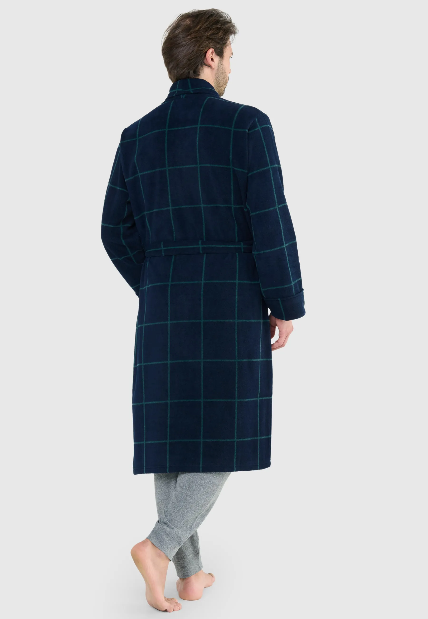Bata Hombre Invierno Premium Forro Polar Estampado - Azul 0606_38