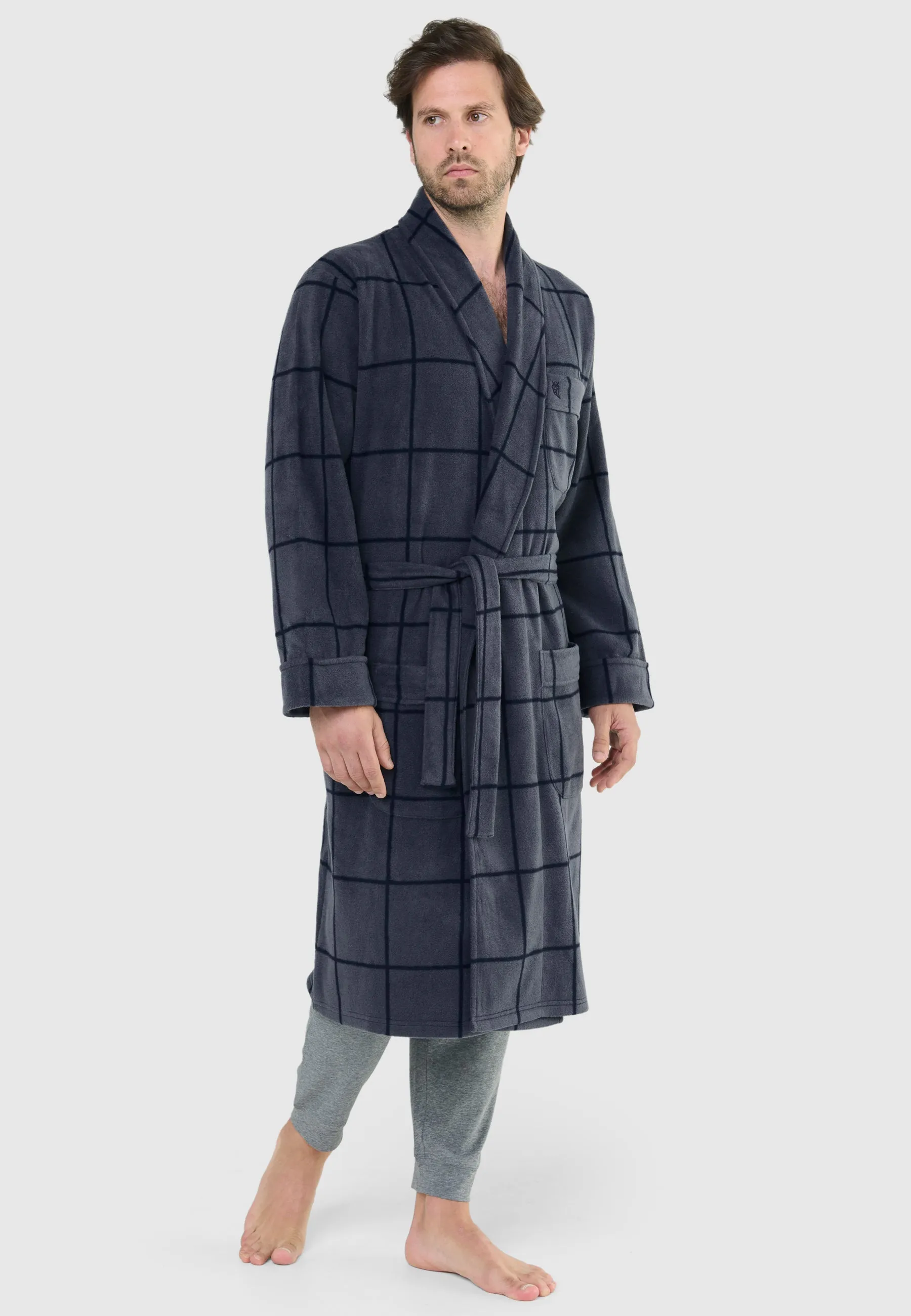 Bata Hombre Invierno Premium Forro Polar Estampado - Gris 0607_22