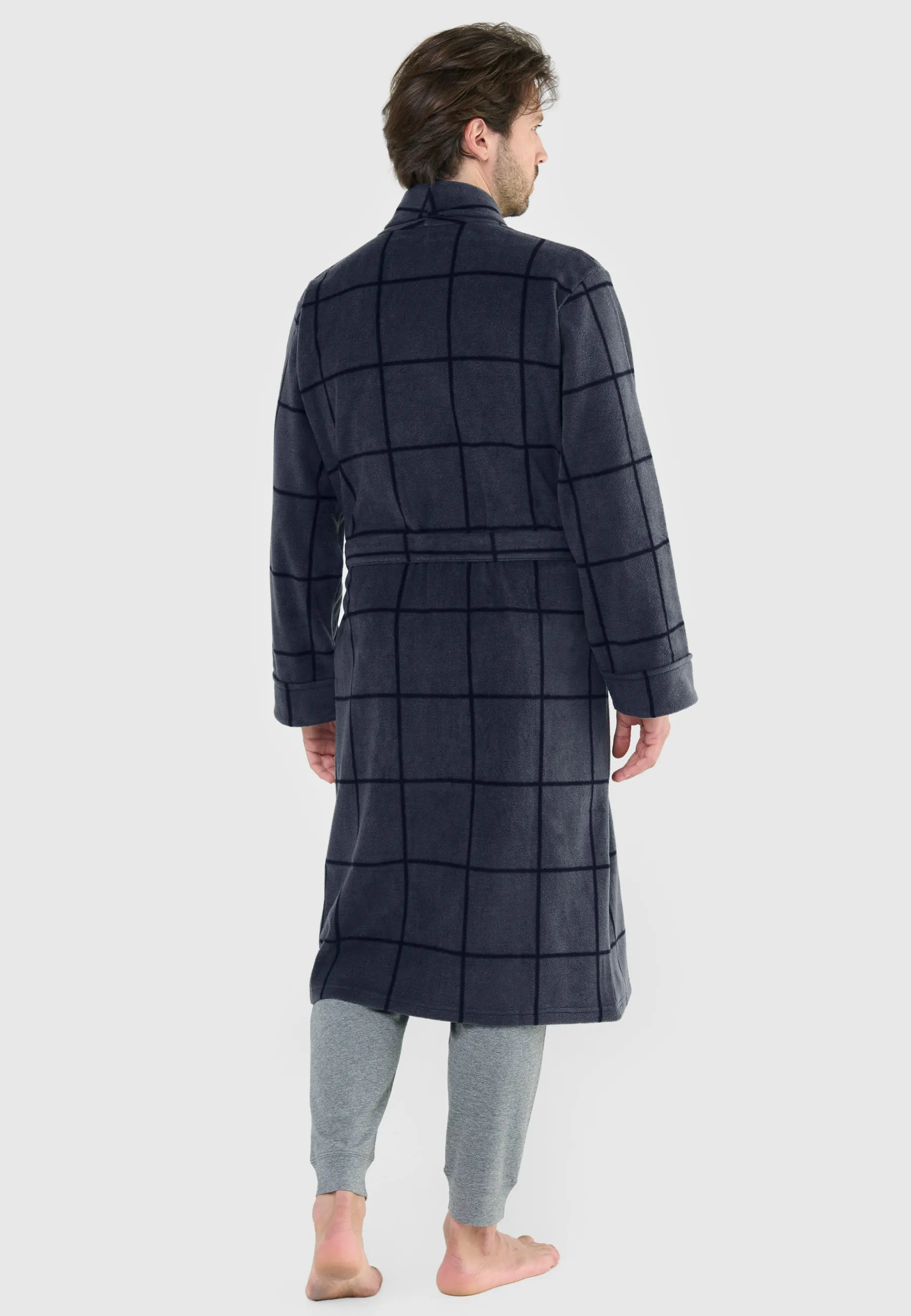 Bata Hombre Invierno Premium Forro Polar Estampado - Gris 0607_22