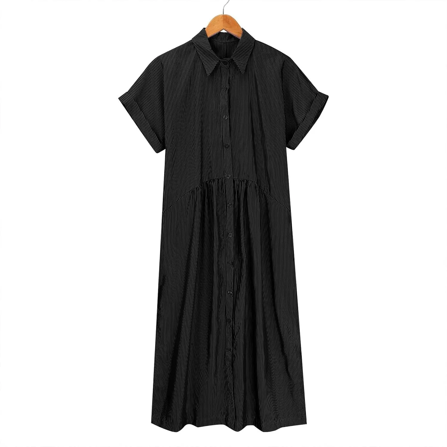 Button Down Dress for Women Short Sleeve Plus Size Striped Midi Dress Casual Summer Lightweight Collar Shirt Dresses
