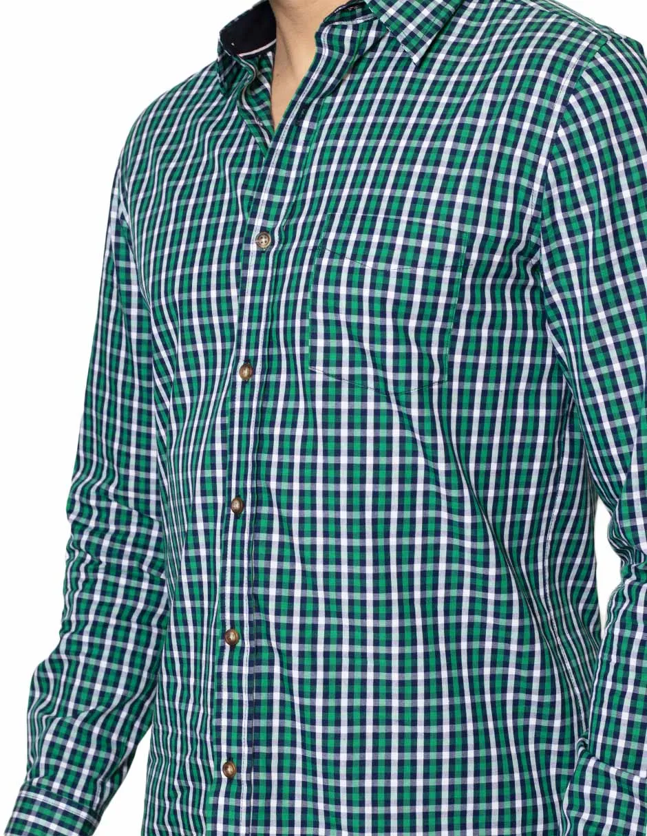 Camisas Hombre Casuales De Manga Larga Con Estampado De Cuadros De Algodón Slim Fit B35103 Verde