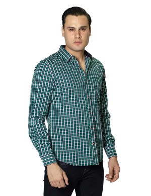 Camisas Hombre Casuales De Manga Larga Con Estampado De Cuadros De Algodón Slim Fit B35103 Verde