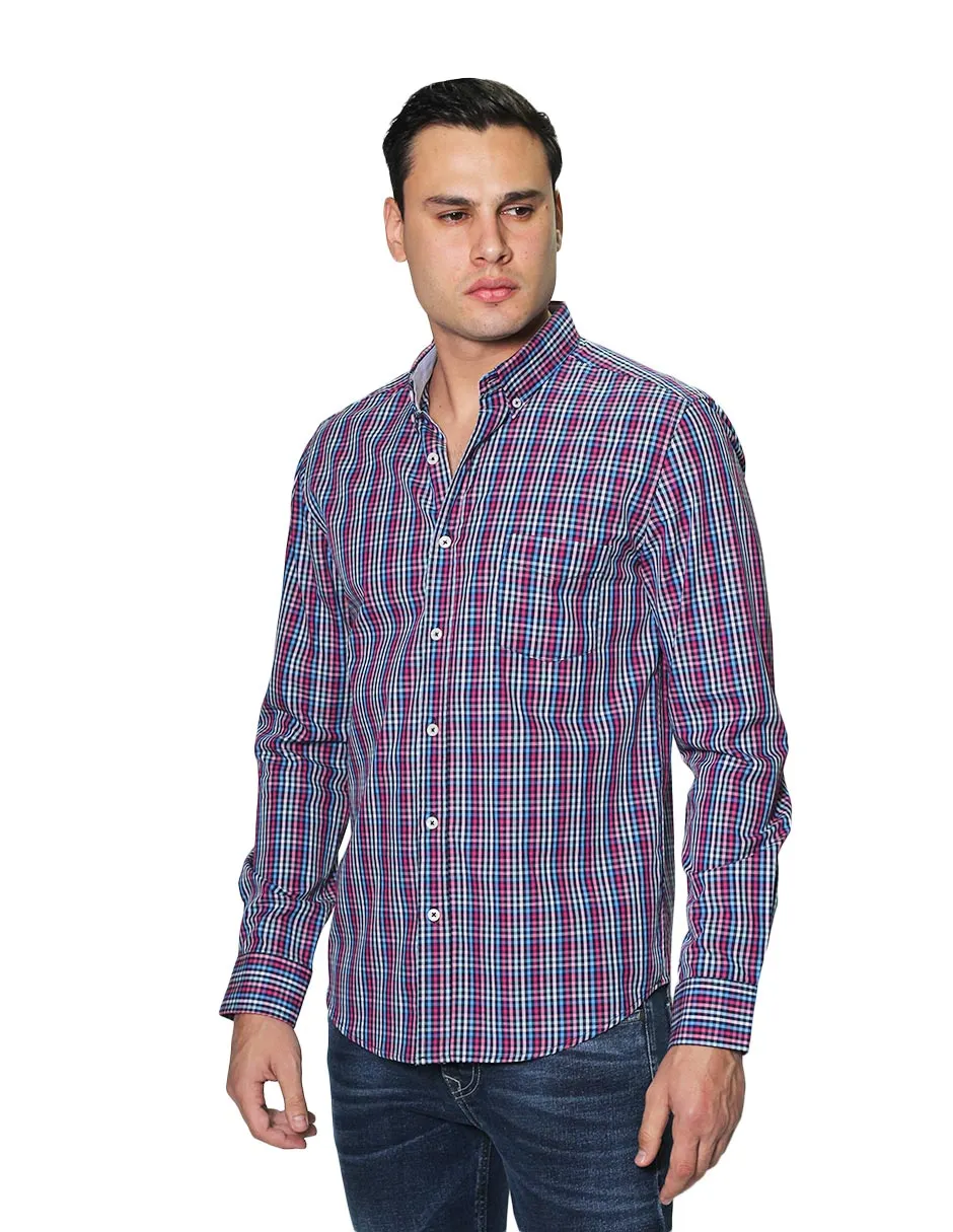Camisas Hombre Manga Larga Cuadros Regular Fit B31226 Rosa