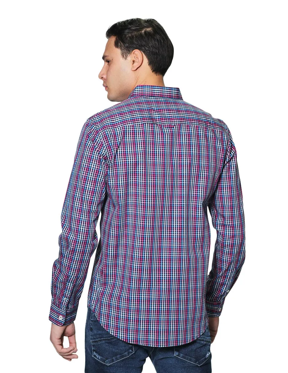 Camisas Hombre Manga Larga Cuadros Regular Fit B31226 Rosa