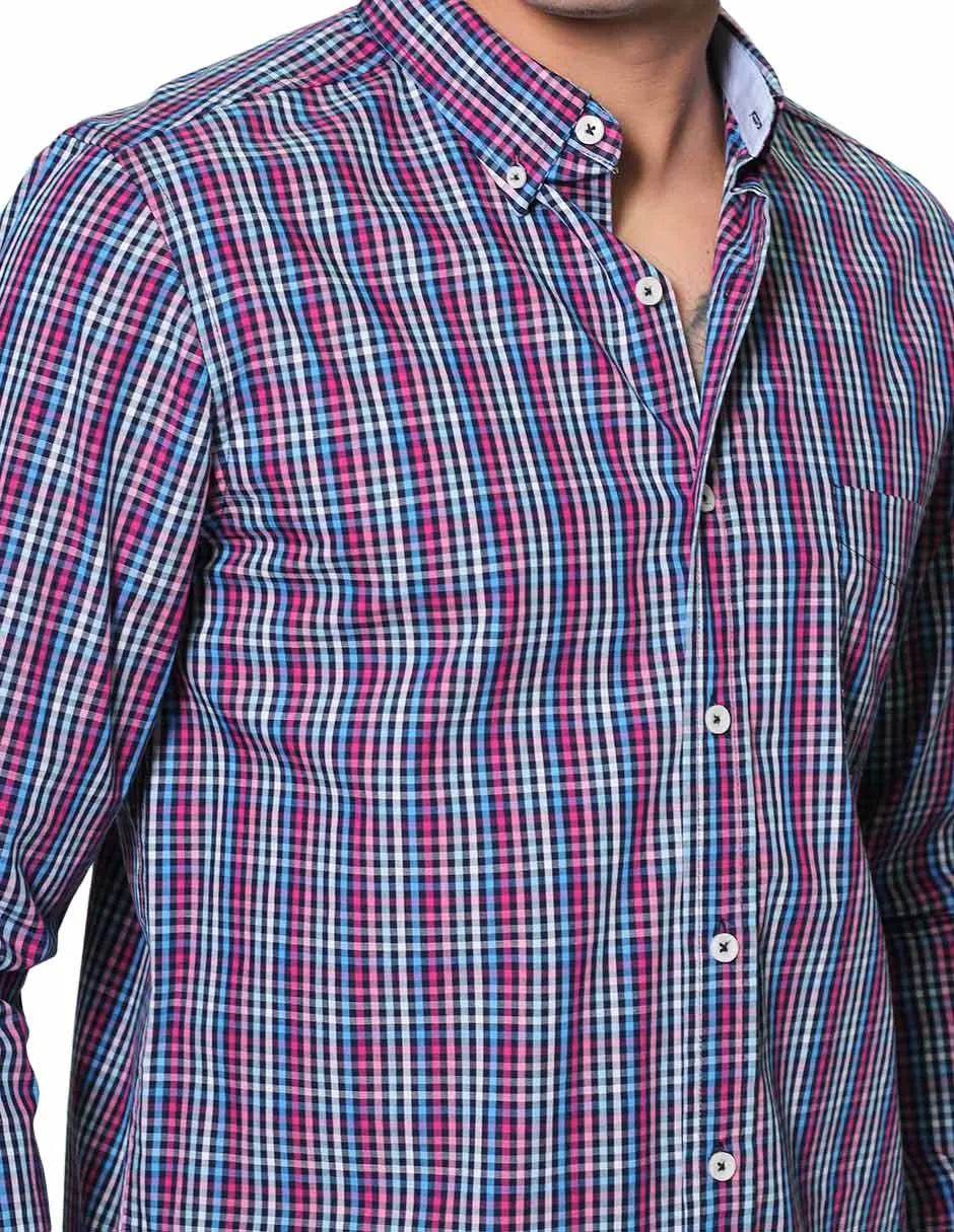 Camisas Hombre Manga Larga Cuadros Regular Fit B31226 Rosa