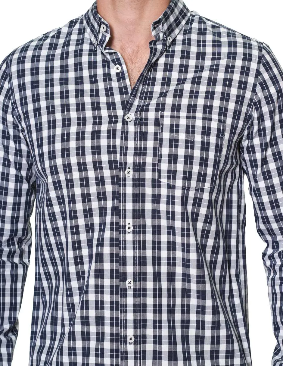 Camisas Hombre Manga Larga Cuadros Regular Fit B31227 Marino