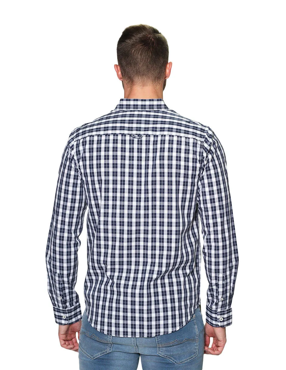 Camisas Hombre Manga Larga Cuadros Regular Fit B31227 Marino