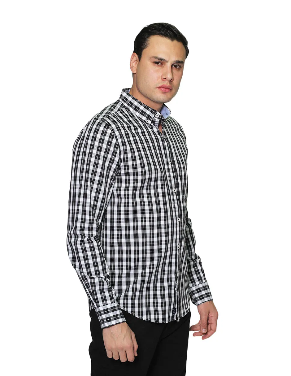 Camisas Hombre Manga Larga Cuadros Regular Fit B31227 Negro