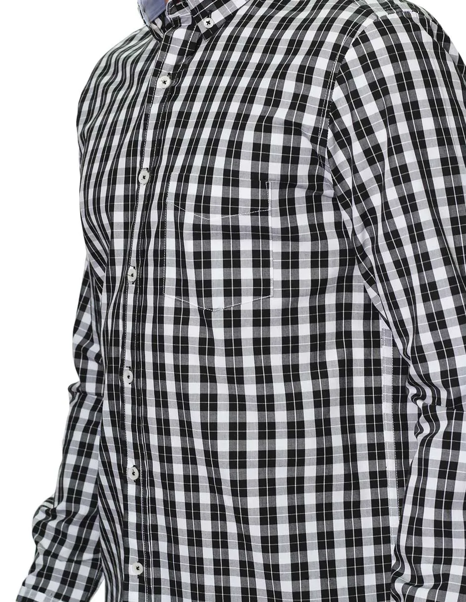 Camisas Hombre Manga Larga Cuadros Regular Fit B31227 Negro