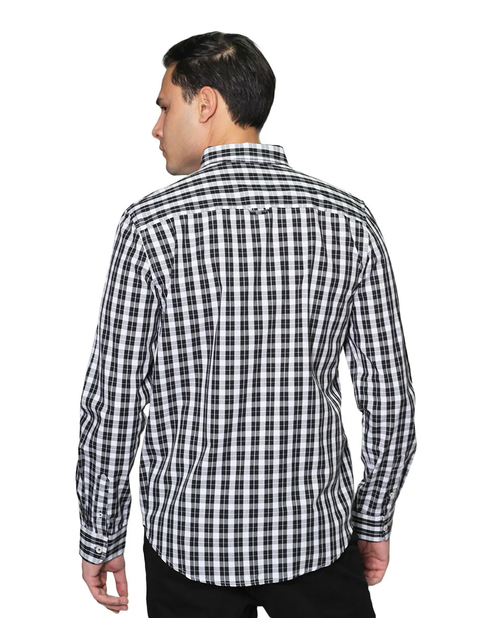 Camisas Hombre Manga Larga Cuadros Regular Fit B31227 Negro