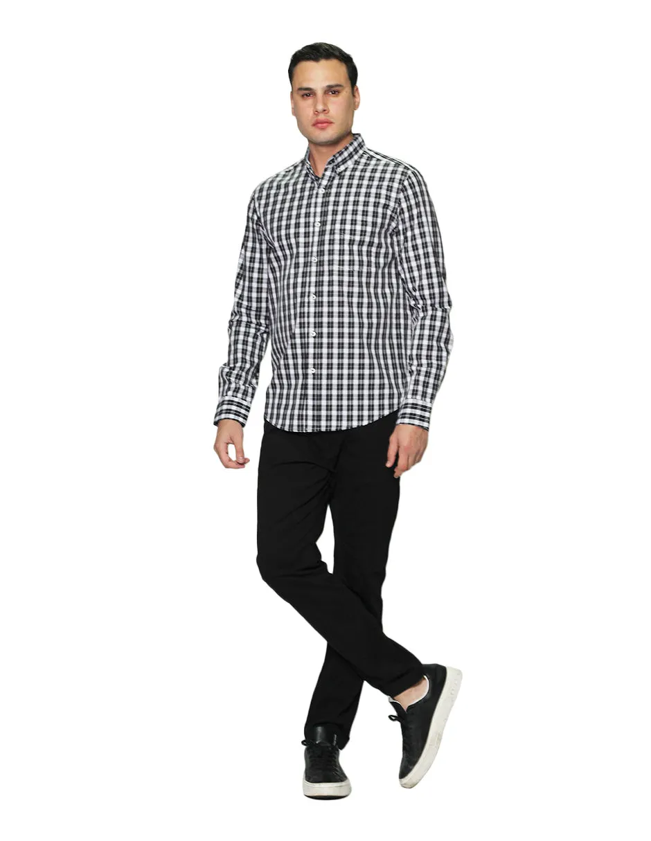 Camisas Hombre Manga Larga Cuadros Regular Fit B31227 Negro