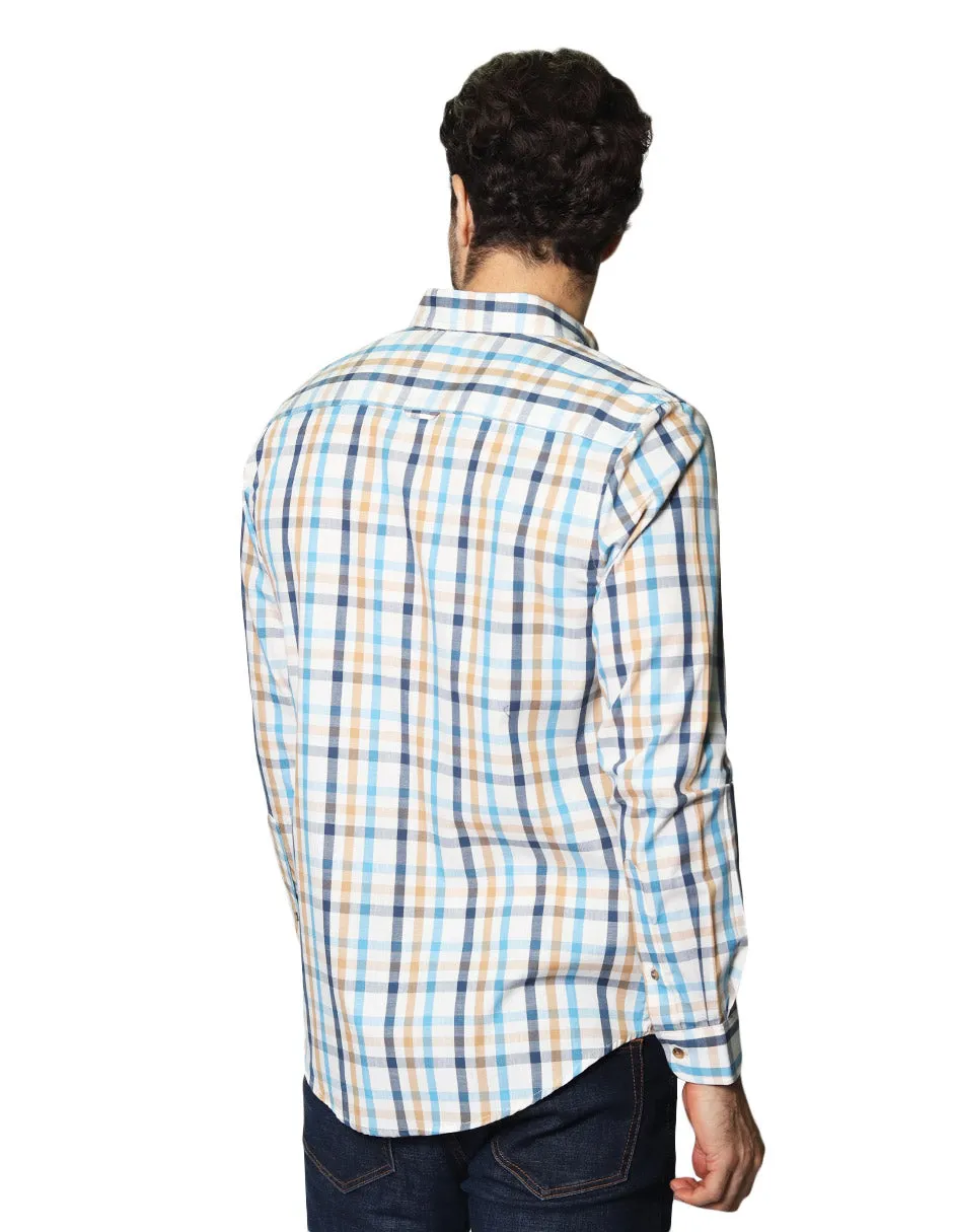 Camisas Para Hombre Manga Larga Cuadros B45102 Beige