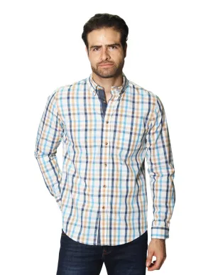 Camisas Para Hombre Manga Larga Cuadros B45102 Beige