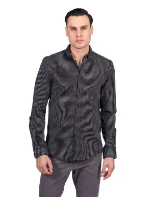 Camisas Para Hombre Moda Manga Larga Cuadros B25224 Negro
