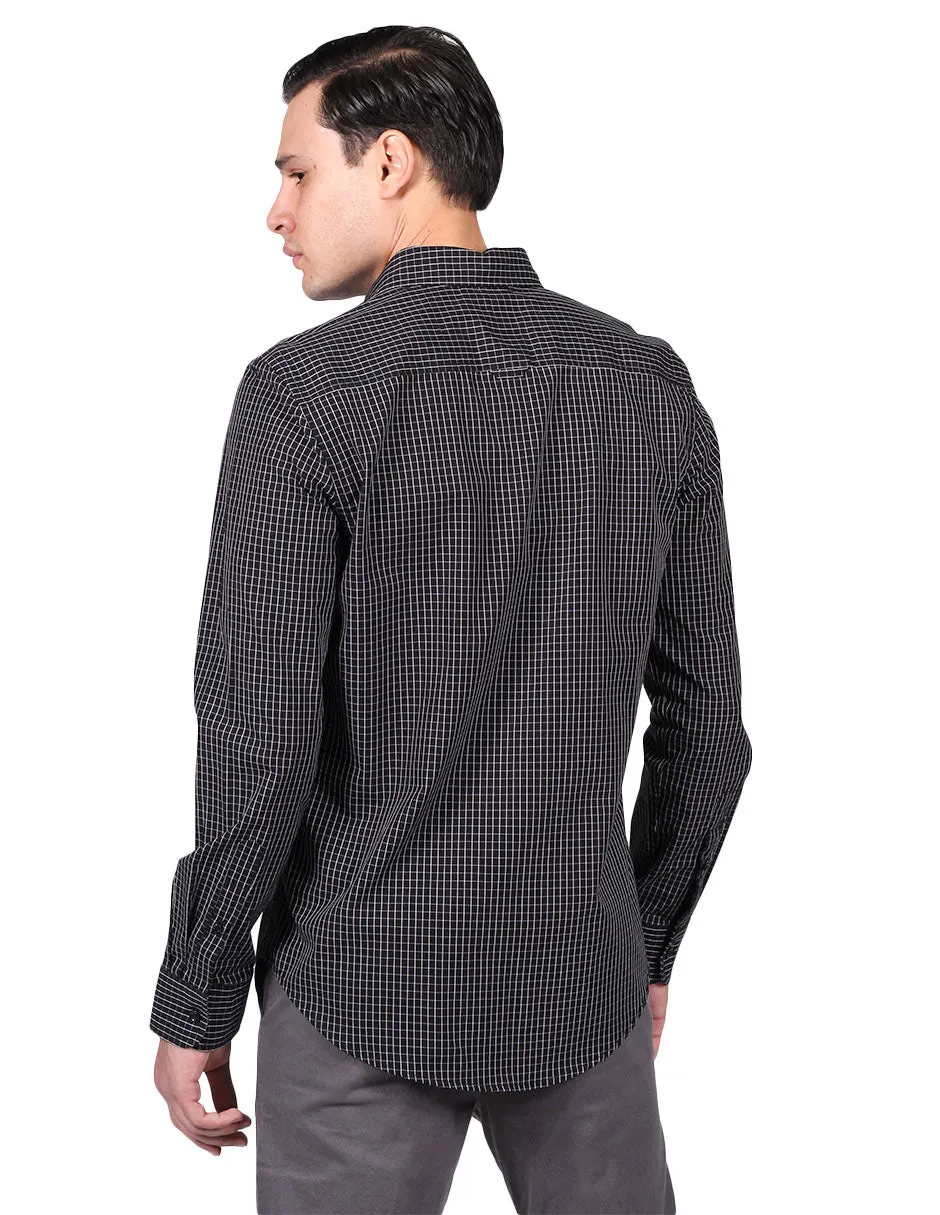 Camisas Para Hombre Moda Manga Larga Cuadros B25224 Negro