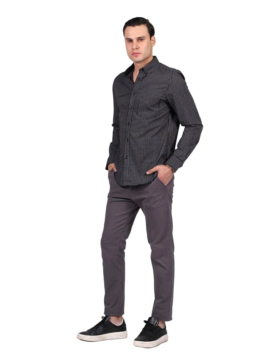 Camisas Para Hombre Moda Manga Larga Cuadros B25224 Negro