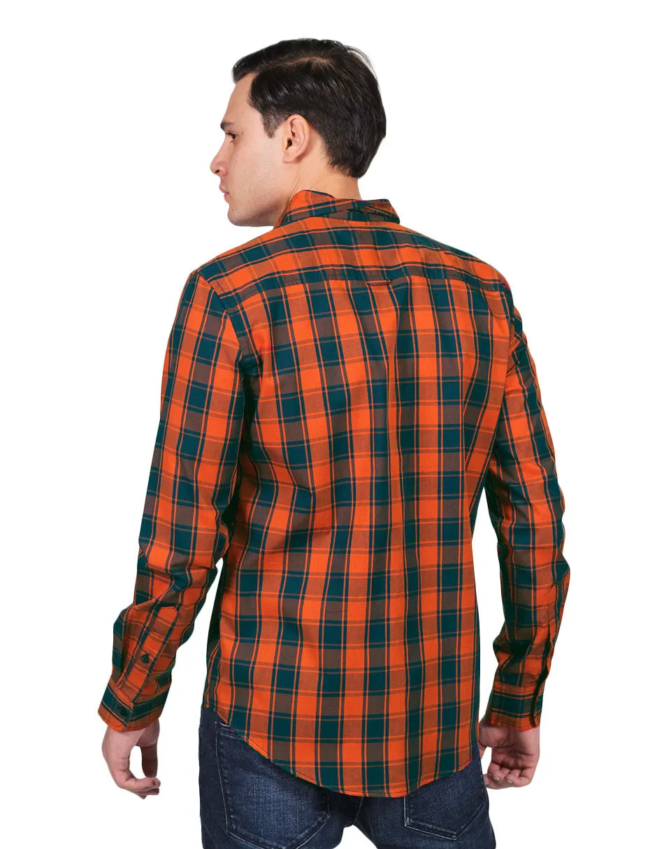 Camisas Para Hombre Moda Manga Larga Cuadros B25226 Rusty
