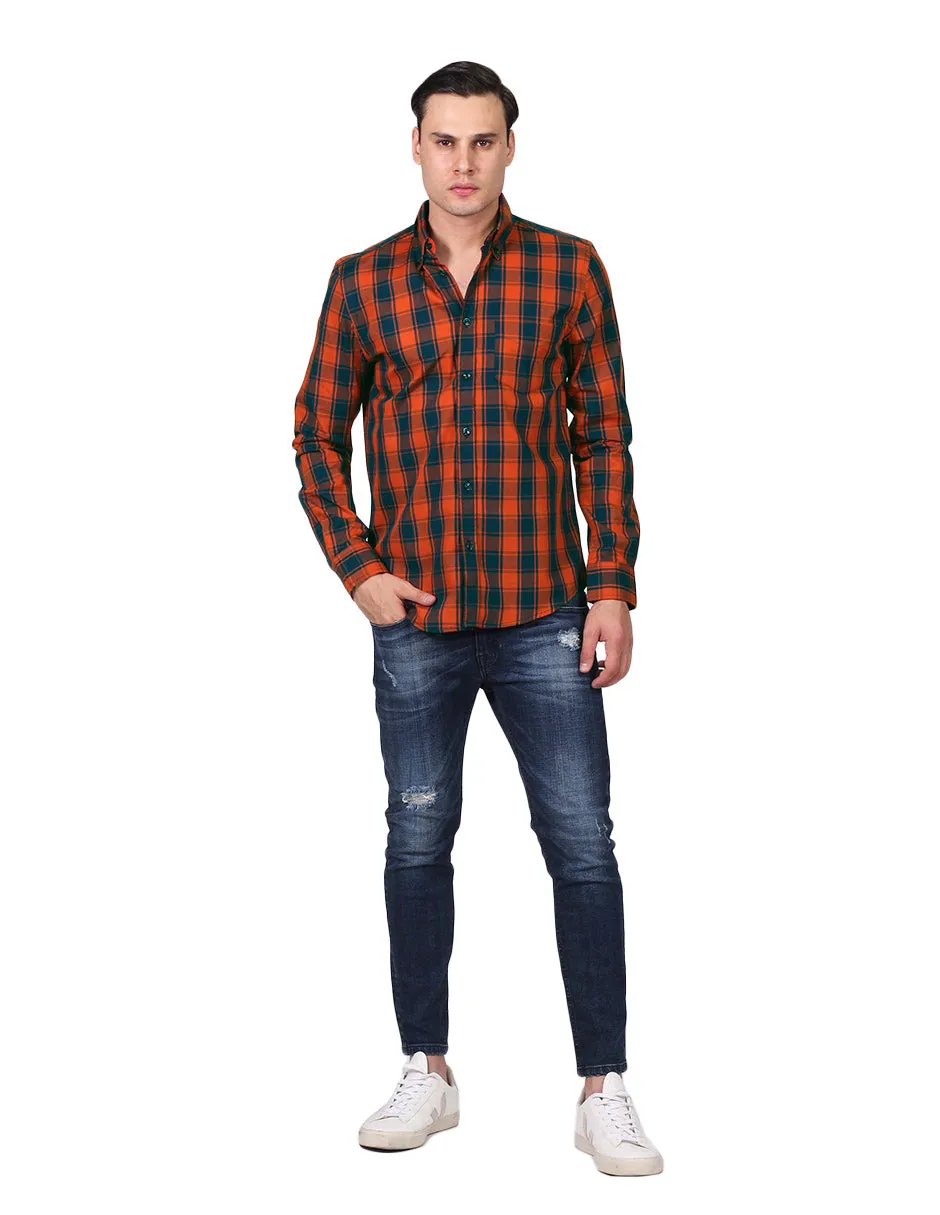 Camisas Para Hombre Moda Manga Larga Cuadros B25226 Rusty
