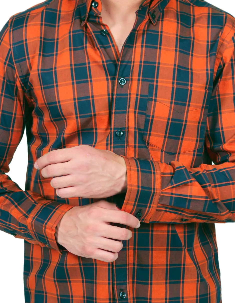 Camisas Para Hombre Moda Manga Larga Cuadros B25226 Rusty