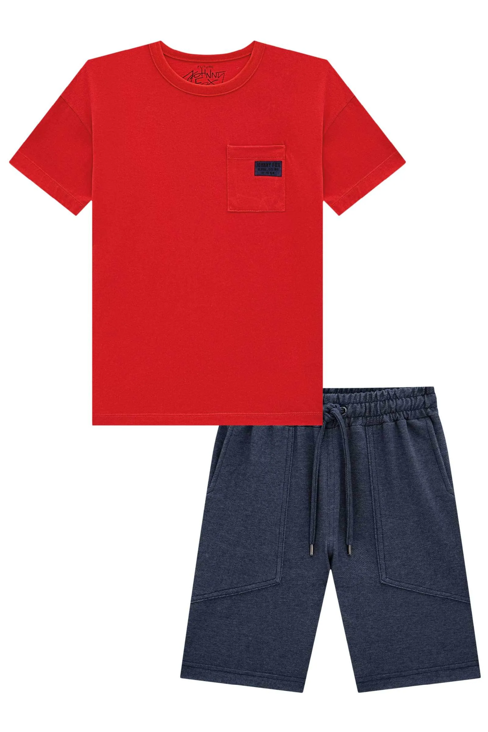 Conjunto de Camiseta em Meia Malha e Bermuda em Cotton Jeans com Elastano  75319 Johnny Fox
