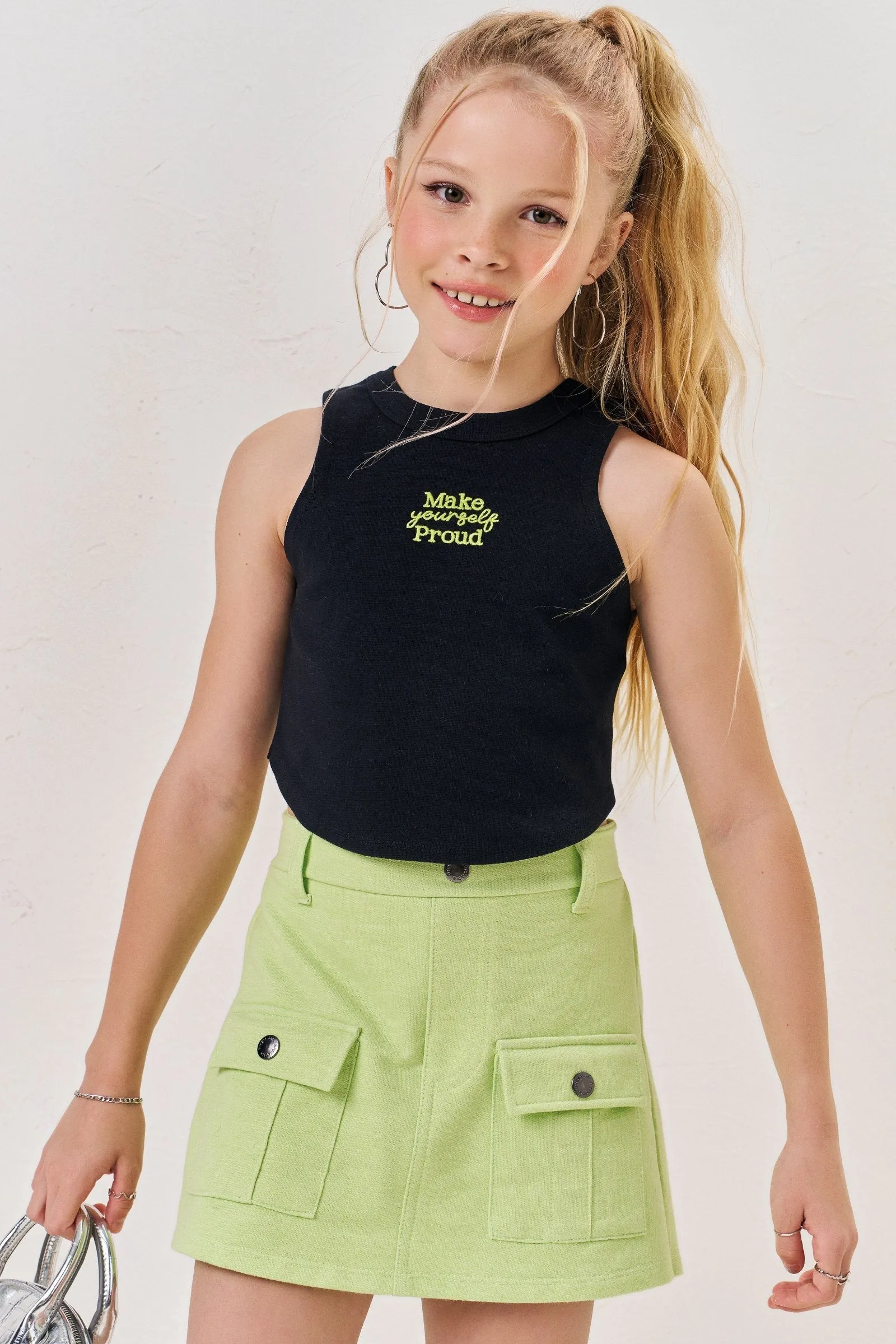 Conjunto de Cropped em Ribana 1x1 e Short Saia em Moletom 74426 Vic&Vicky