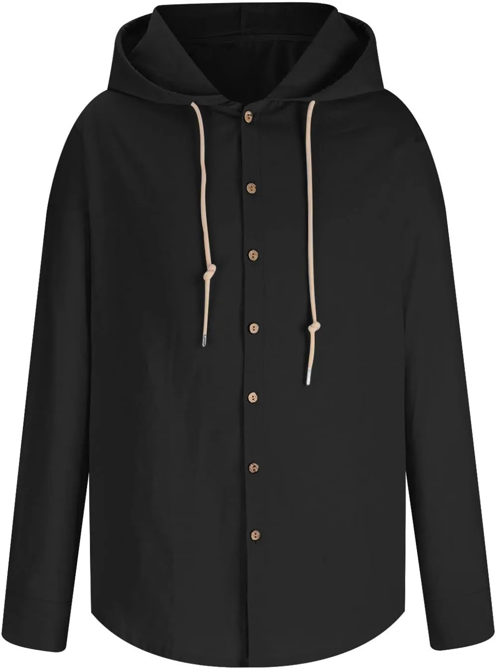 Cotton Linen Hoodie for Men Drawstring Hooded Button Down Beach Hippie Shirt Lightweight Soft Long Sleeve Blouse Tops