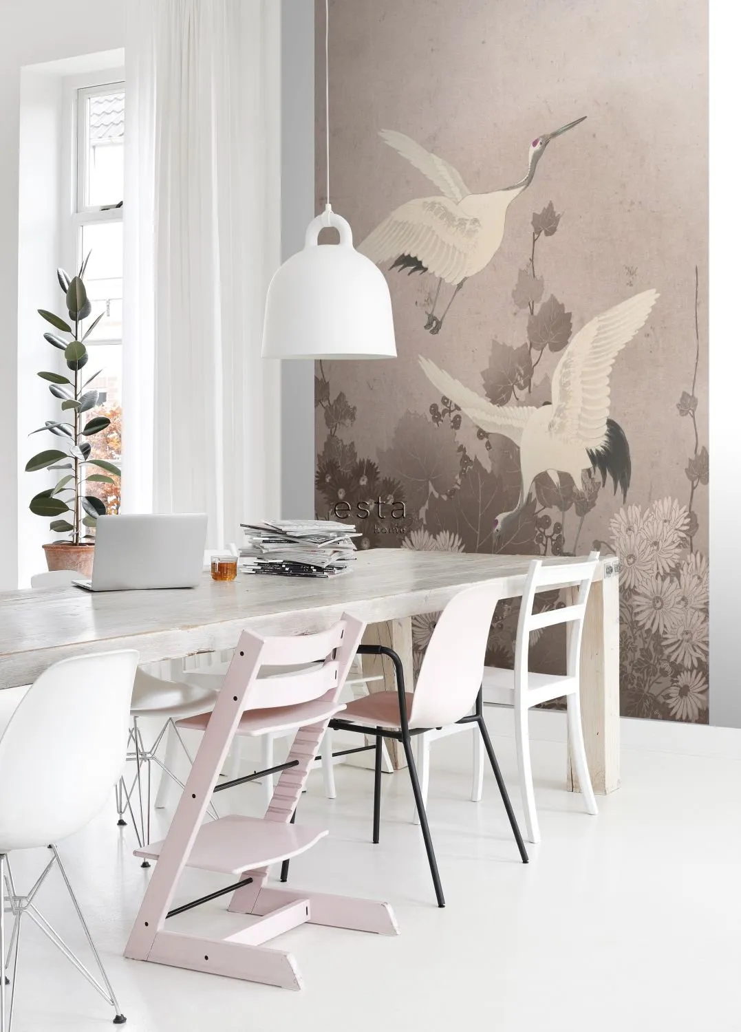 ESTAhome fototapet tranor - grårosa