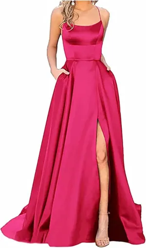 Formal Dresses for Women Sleeveless Spaghetti Strap Side Slit Long Prom Dress Elegant Cocktail Party Maxi Dresses Eveing Gown