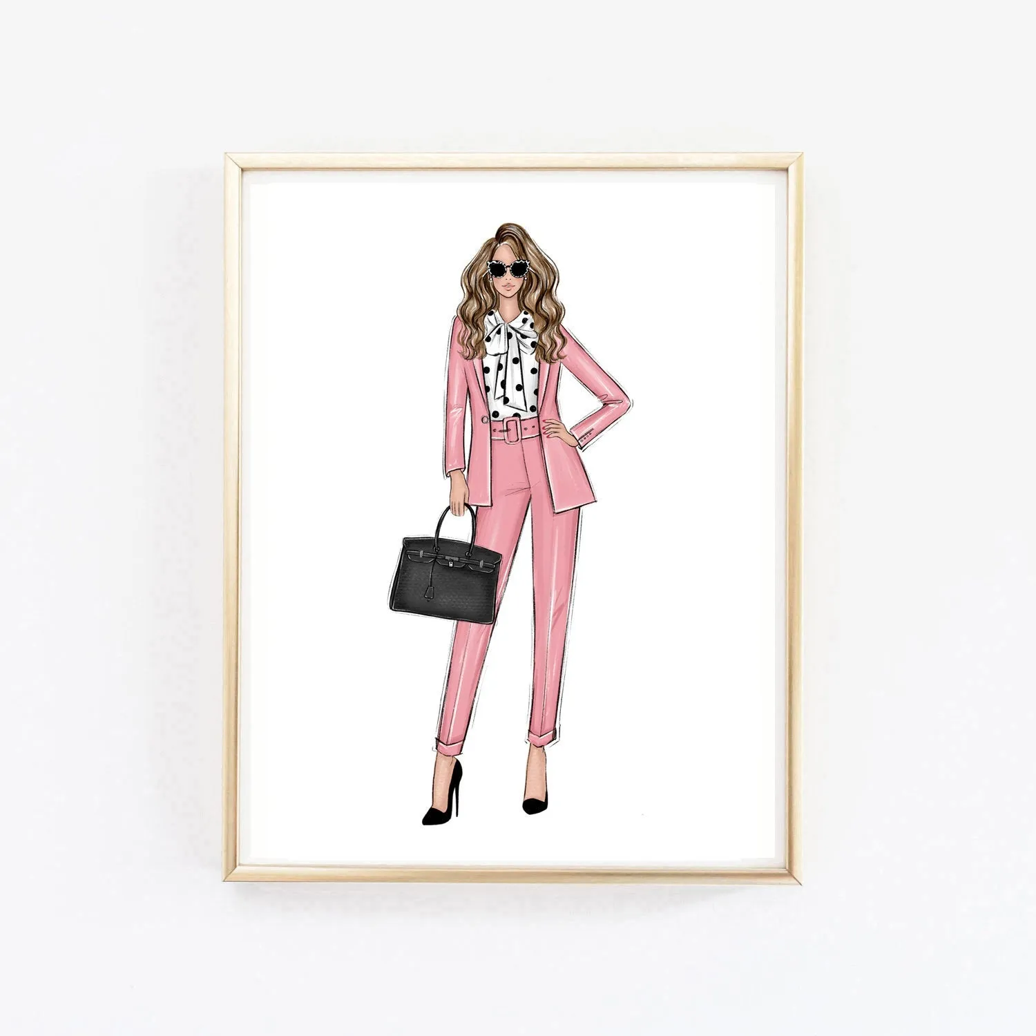 Girl boss in pink suit art print fashion illustration