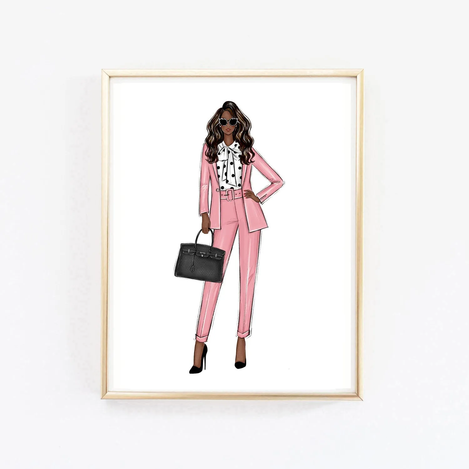 Girl boss in pink suit art print fashion illustration