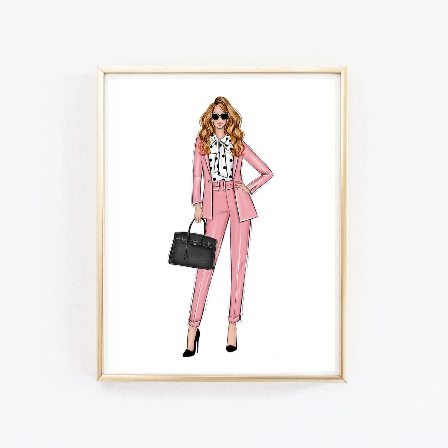Girl boss in pink suit art print fashion illustration