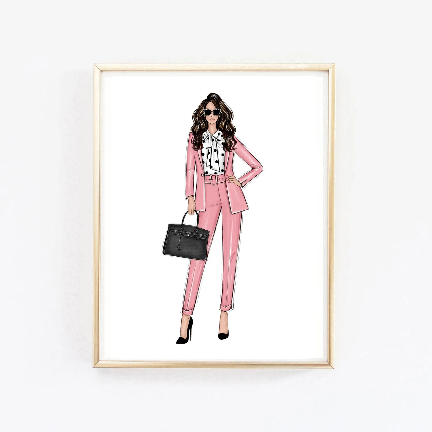 Girl boss in pink suit art print fashion illustration