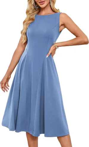 GRACE KARIN Women's Sleeveless Cocktail Party Dress 2025 Wedding Guest Vintage A Line Midi Dresses with Pockets