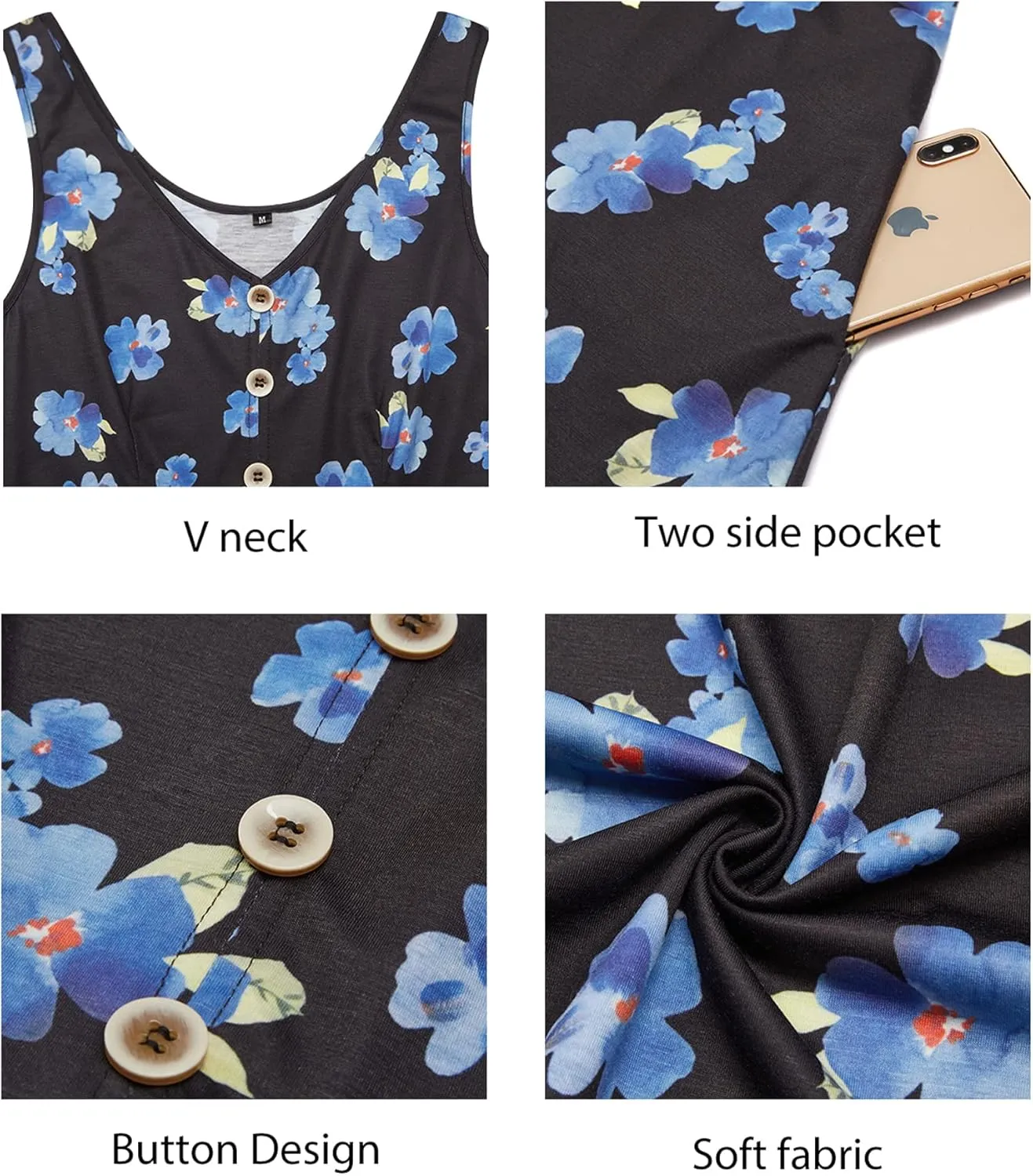 II ININ Women's 2025 Sundresses Casual Summer Tank Dress V Neck Sleeveless Button Down Midi Floral Beach Dress with Pockets