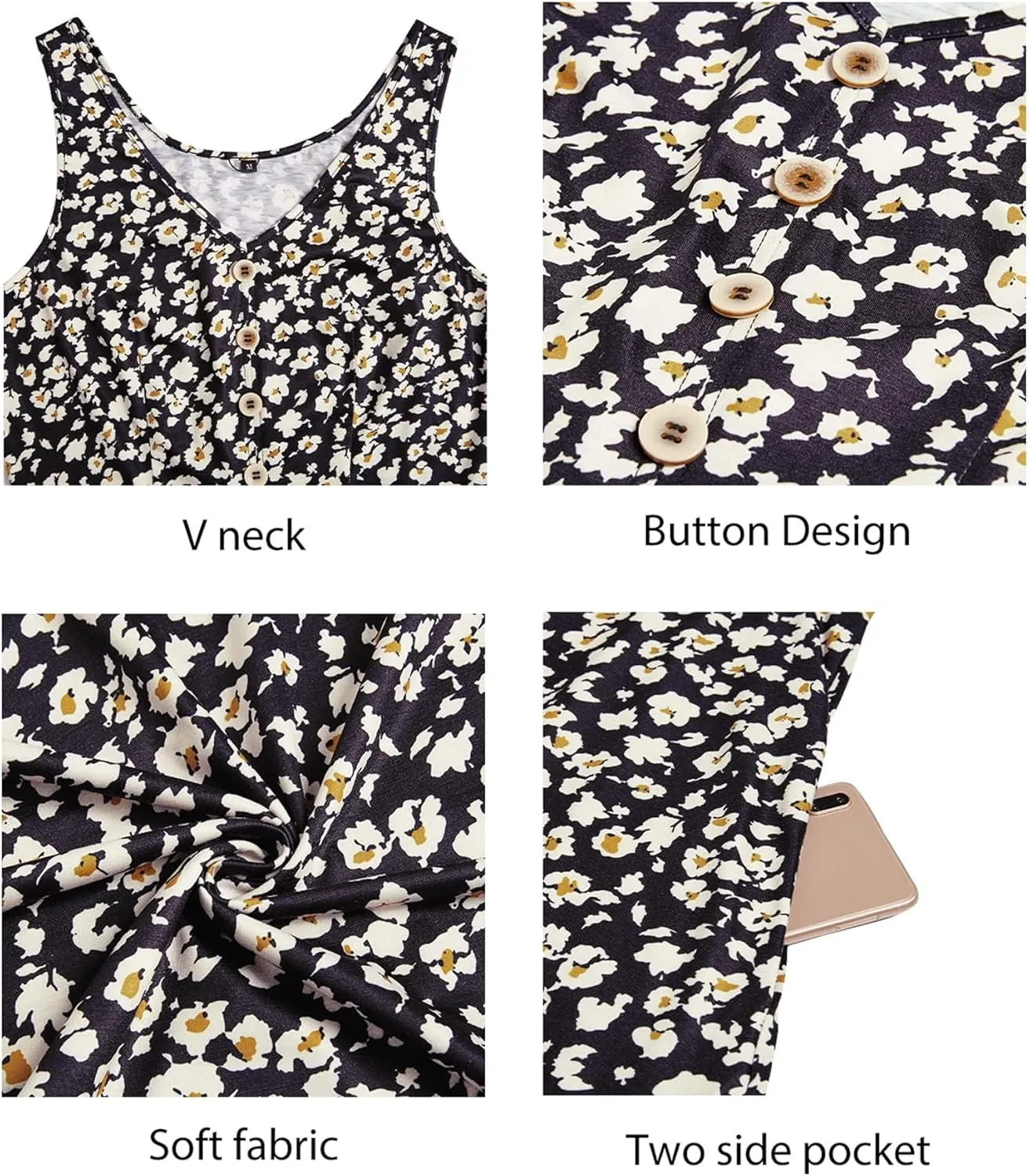 II ININ Women's 2025 Sundresses Casual Summer Tank Dress V Neck Sleeveless Button Down Midi Floral Beach Dress with Pockets