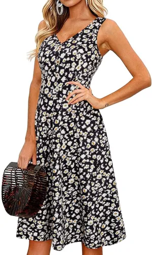 II ININ Women's 2025 Sundresses Casual Summer Tank Dress V Neck Sleeveless Button Down Midi Floral Beach Dress with Pockets