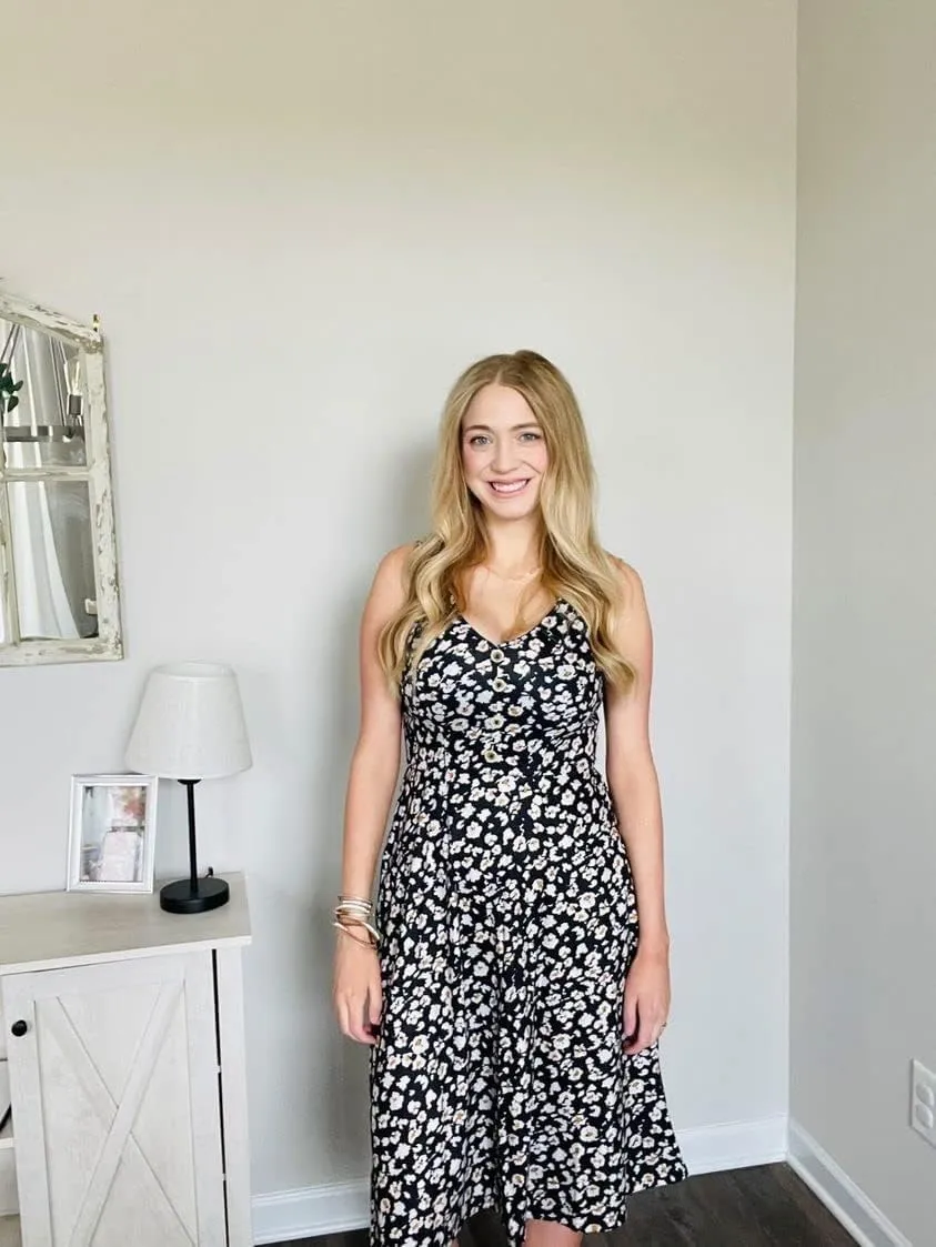 II ININ Women's 2025 Sundresses Casual Summer Tank Dress V Neck Sleeveless Button Down Midi Floral Beach Dress with Pockets