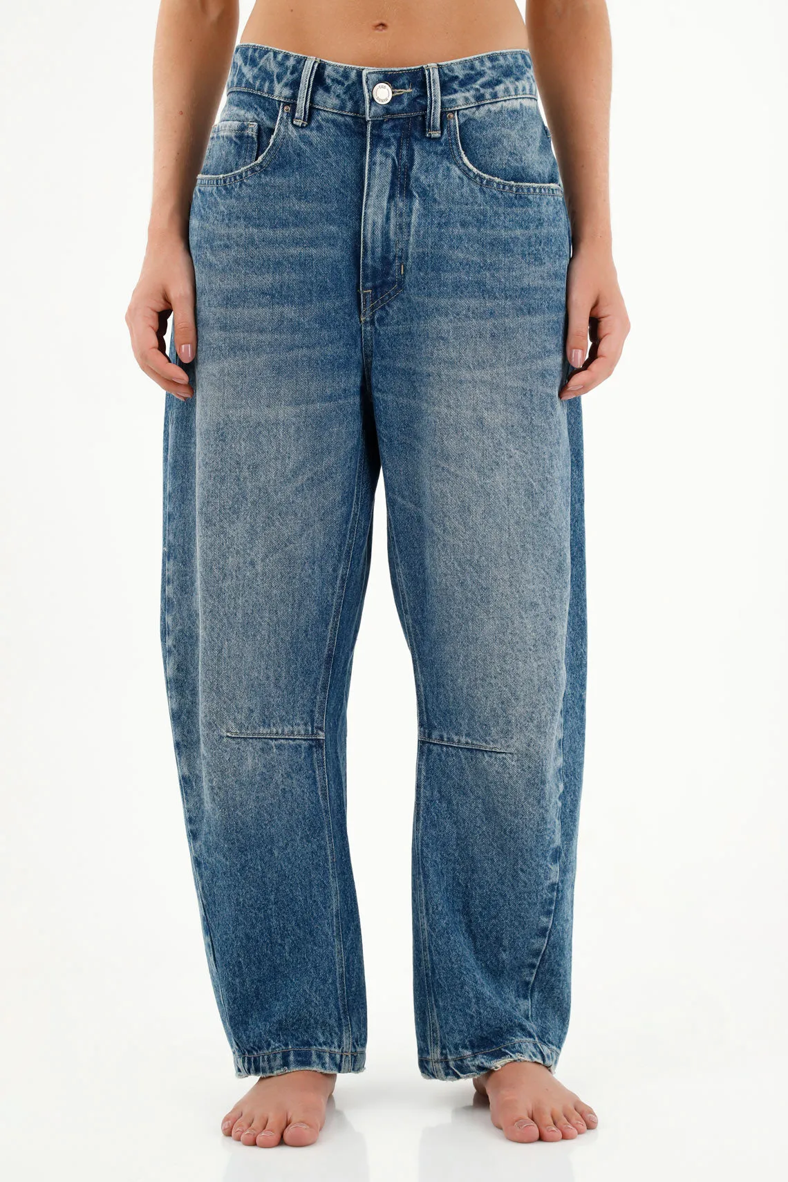 Jean azul con pinzas para mujer