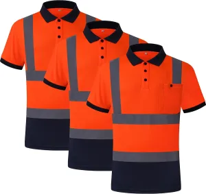 JKSafety 3 Pack Hi-Vis Safety Daily Work Construction Polo Shirts for Men for Women Polos de construccin de seguridad hv (066-3P-ONavy, XL)