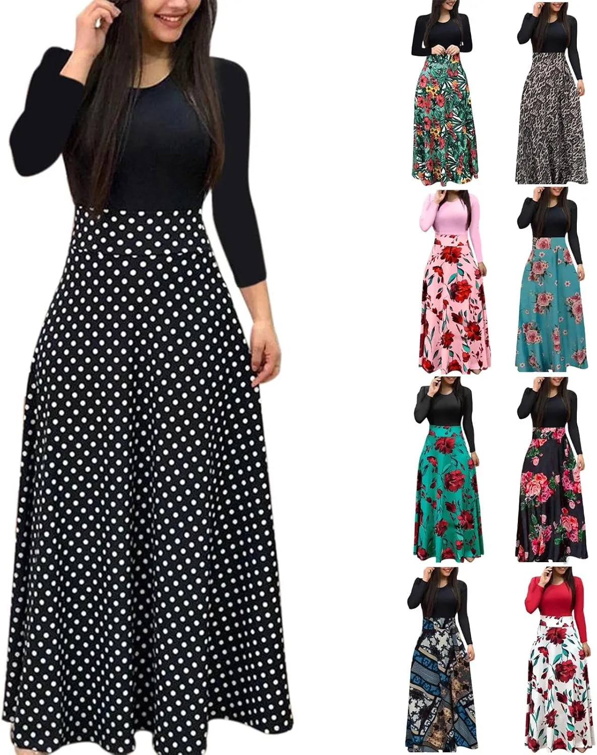 Long Sleeve Maxi Dress for Women 2024 Spring Summer Boho Floral Print Plus Size Floor Length Dress Casual Long Sundresses