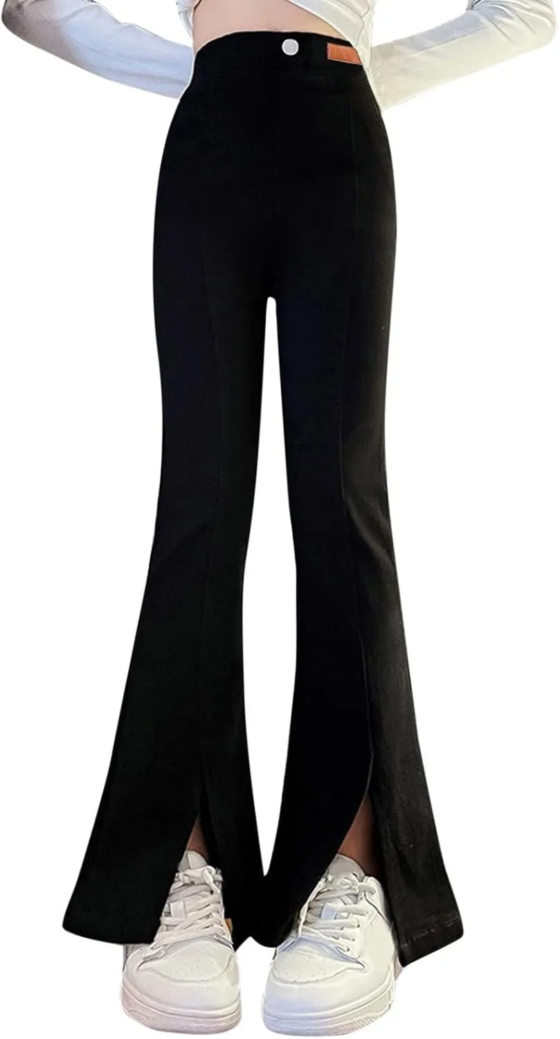 Moonker Toddler Girls Skinny Bell-Bottom Pants Fit High Waist Wide Leg Stretchy Flared Trousers Summer Comfy