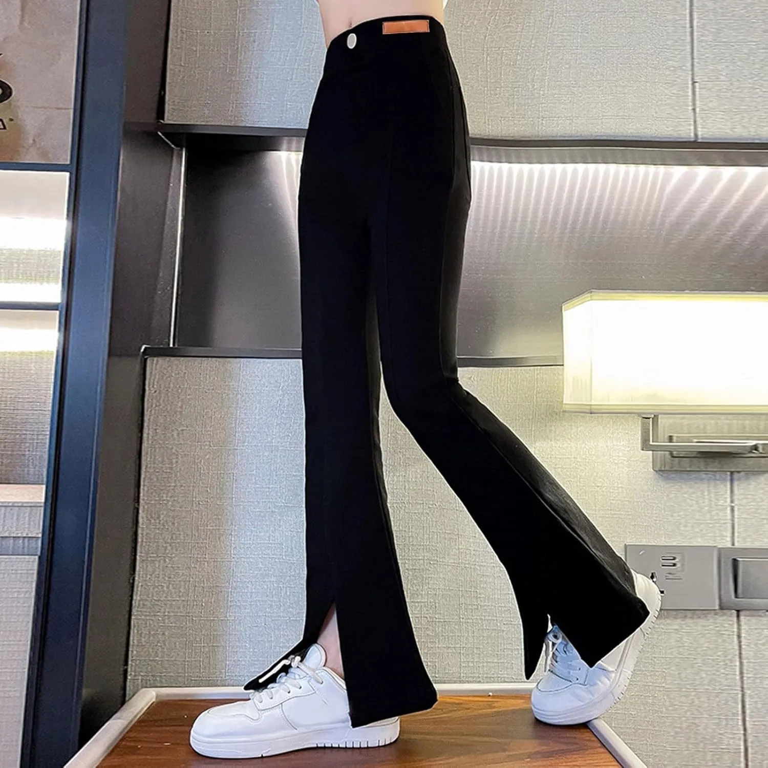 Moonker Toddler Girls Skinny Bell-Bottom Pants Fit High Waist Wide Leg Stretchy Flared Trousers Summer Comfy