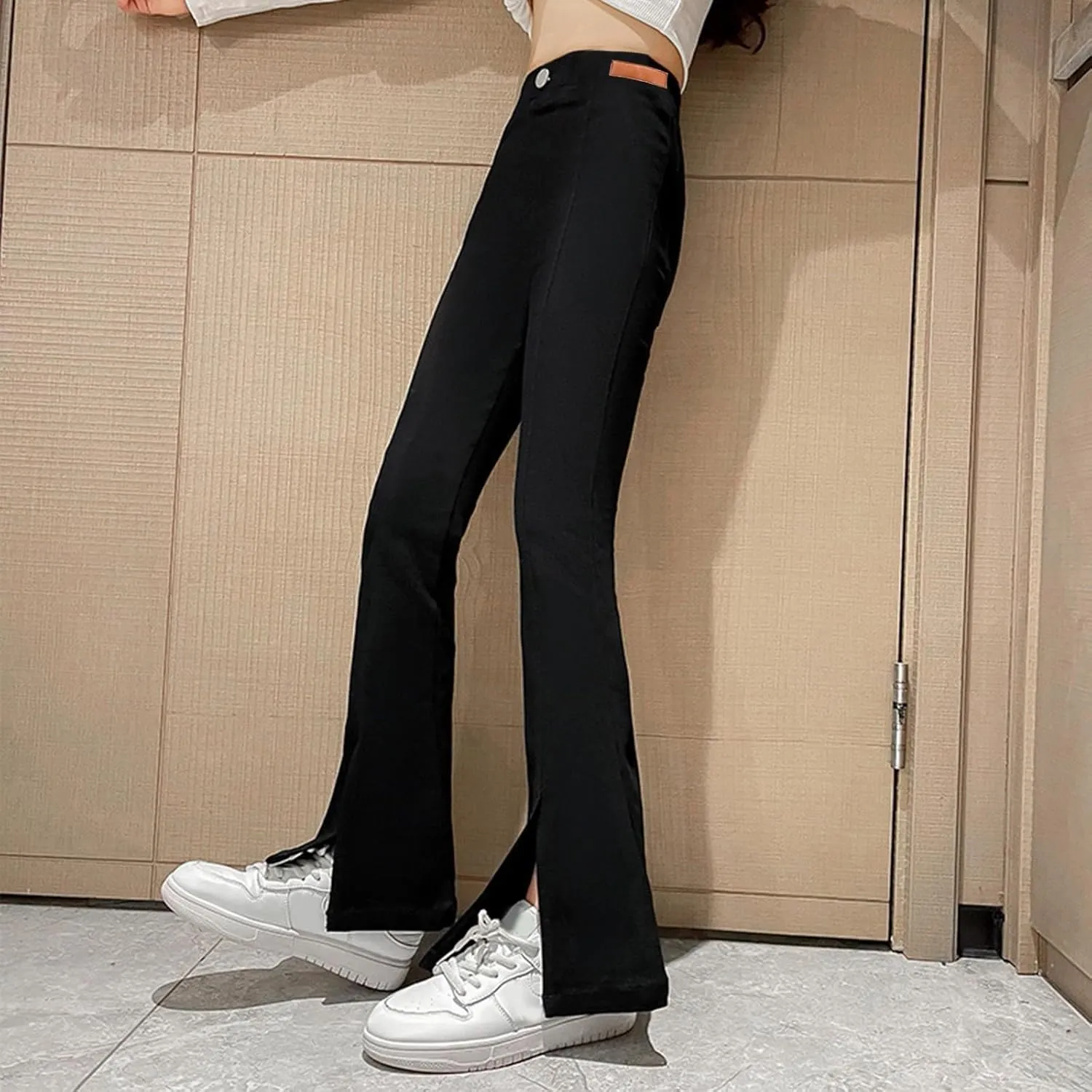 Moonker Toddler Girls Skinny Bell-Bottom Pants Fit High Waist Wide Leg Stretchy Flared Trousers Summer Comfy