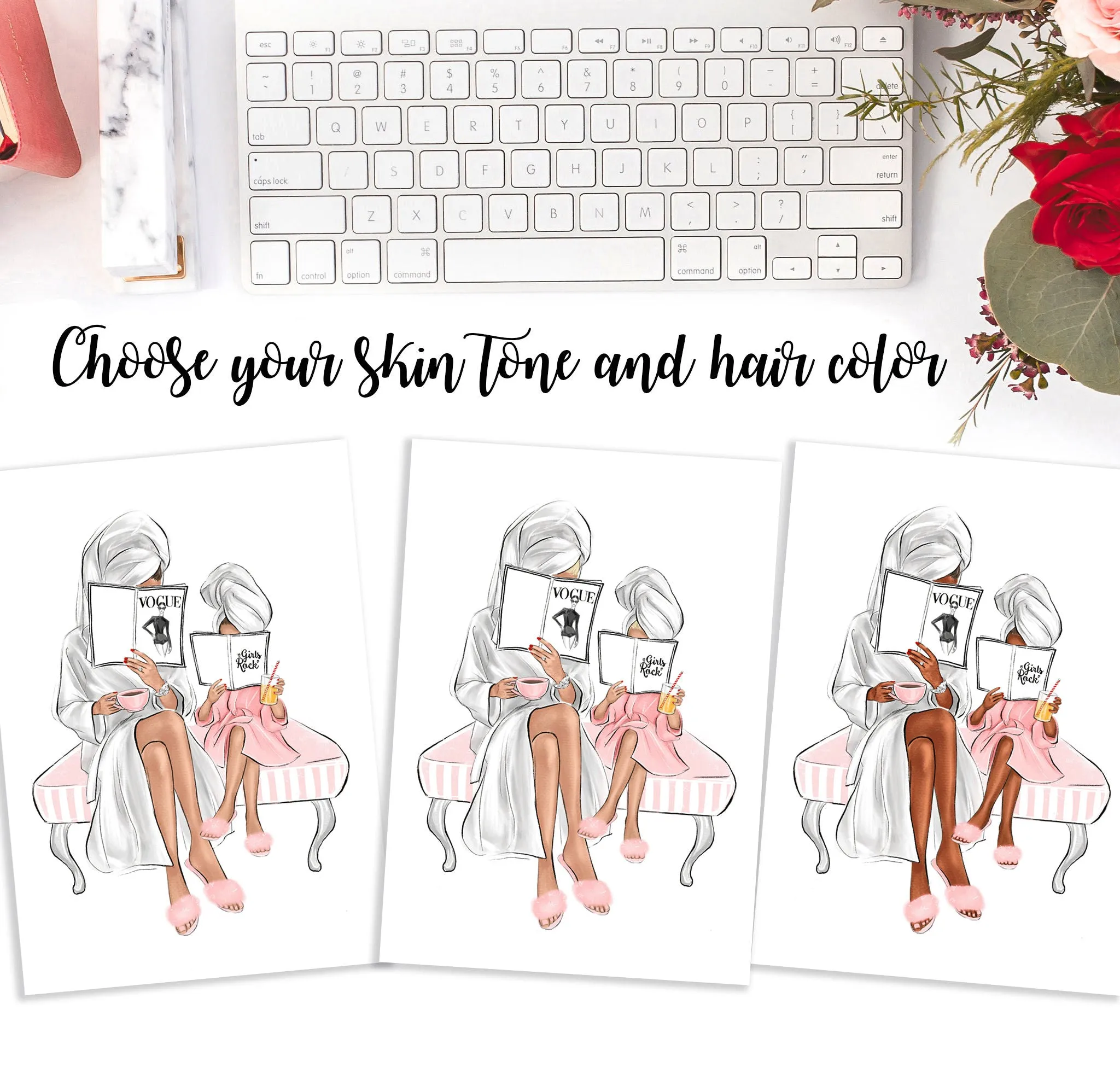 Mother and Daughter time Art Print Fashion Illustration