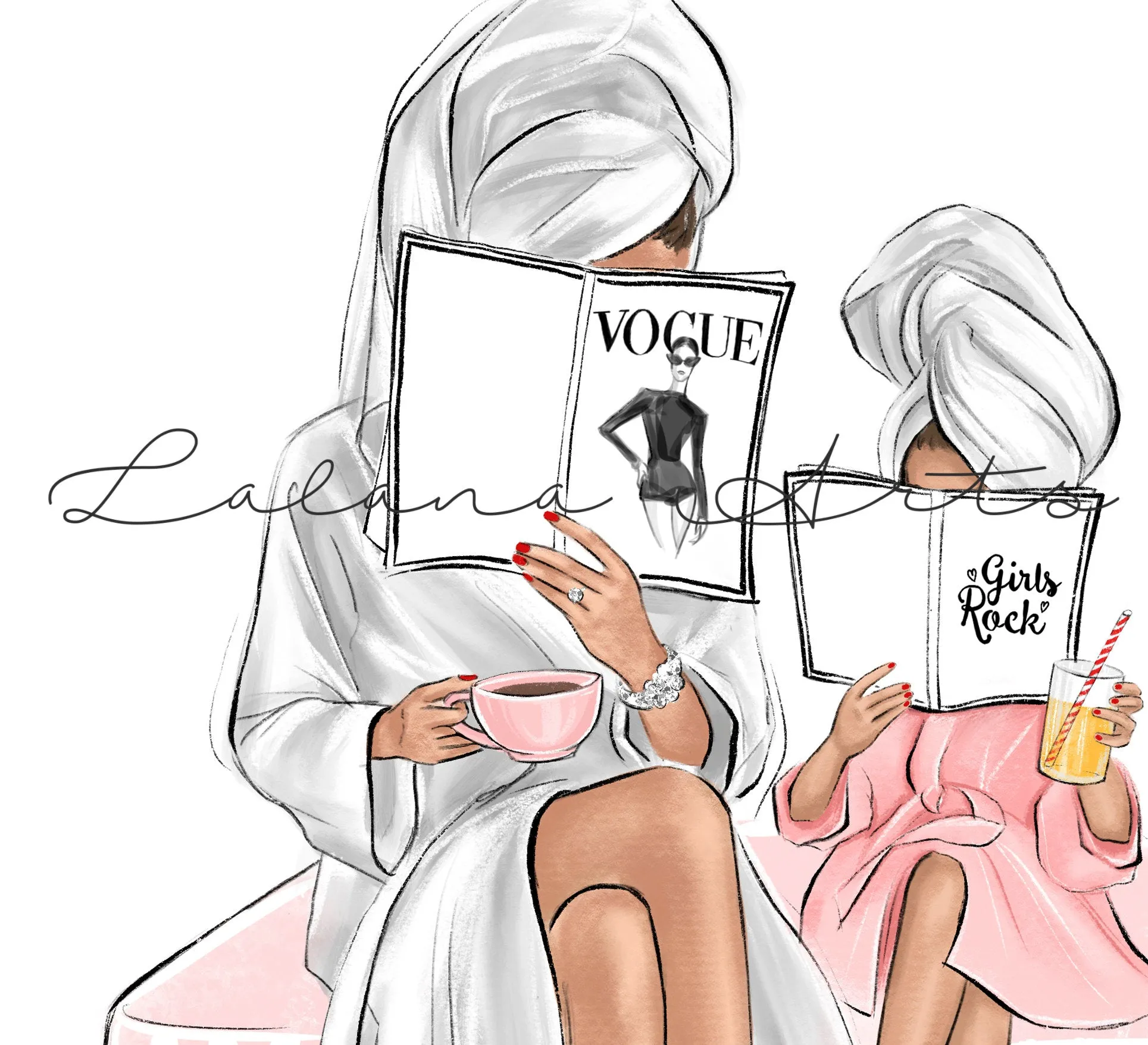 Mother and Daughter time Art Print Fashion Illustration