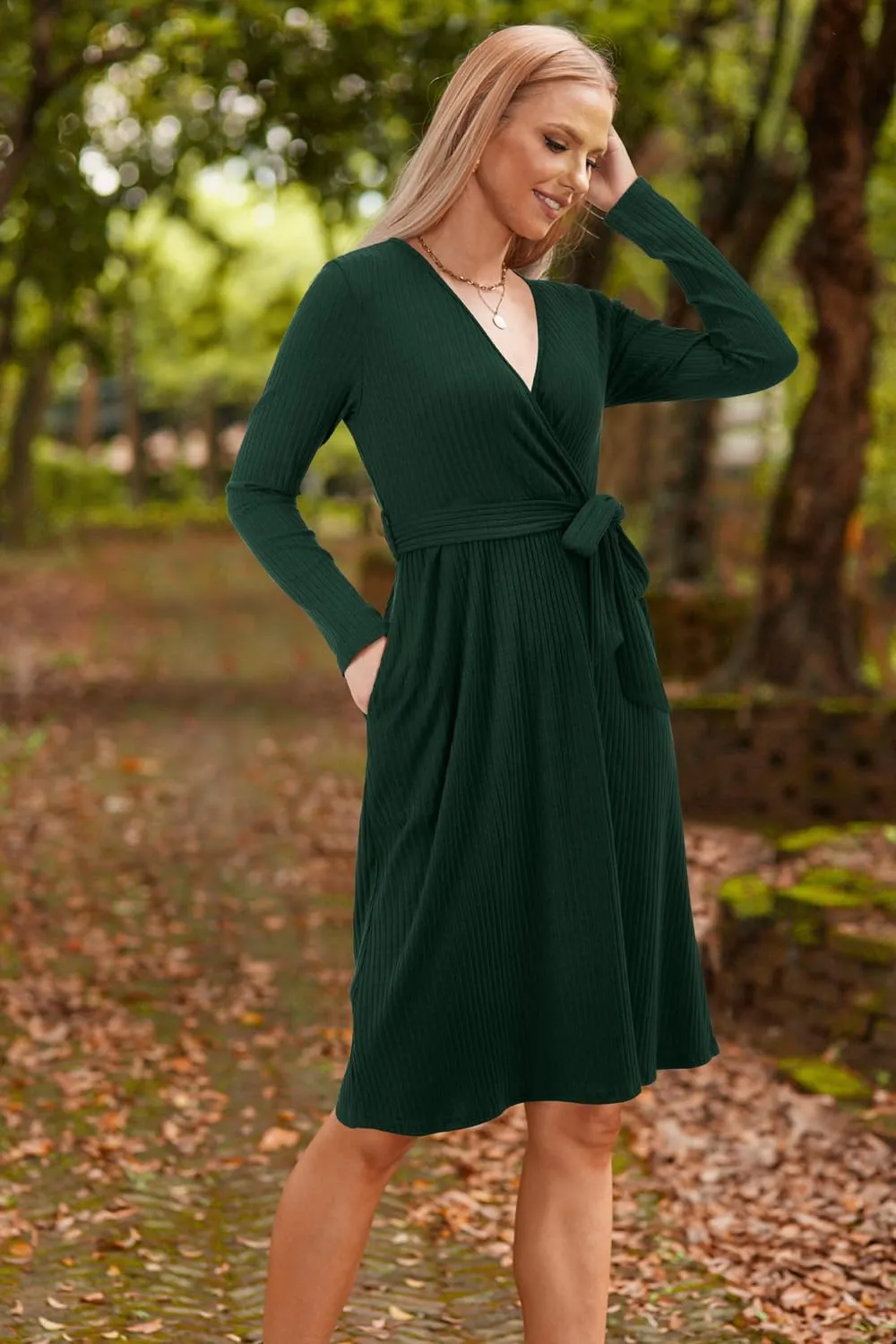 Newshows Womens 2024 Fall Sweater Dress Long Sleeve Business Casual Outfits V Neck Ribbed Knit Belt Trendy with Pockets