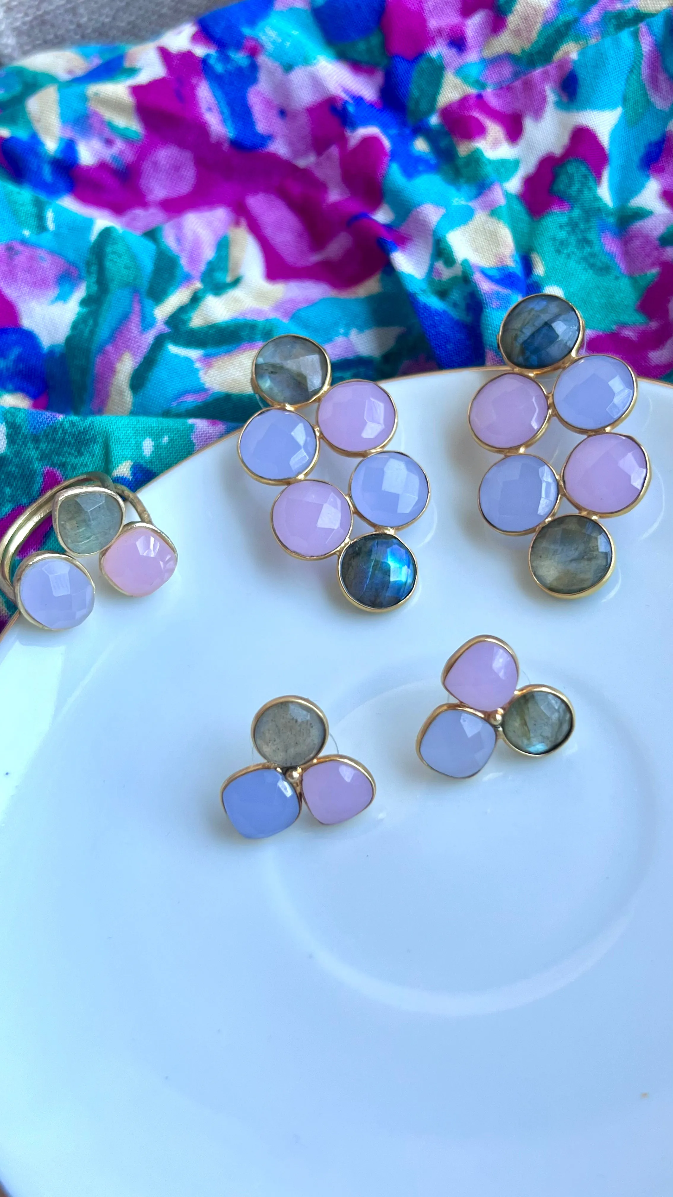 Pendientes con piedras Circus Labradorita, Rosa y Lila