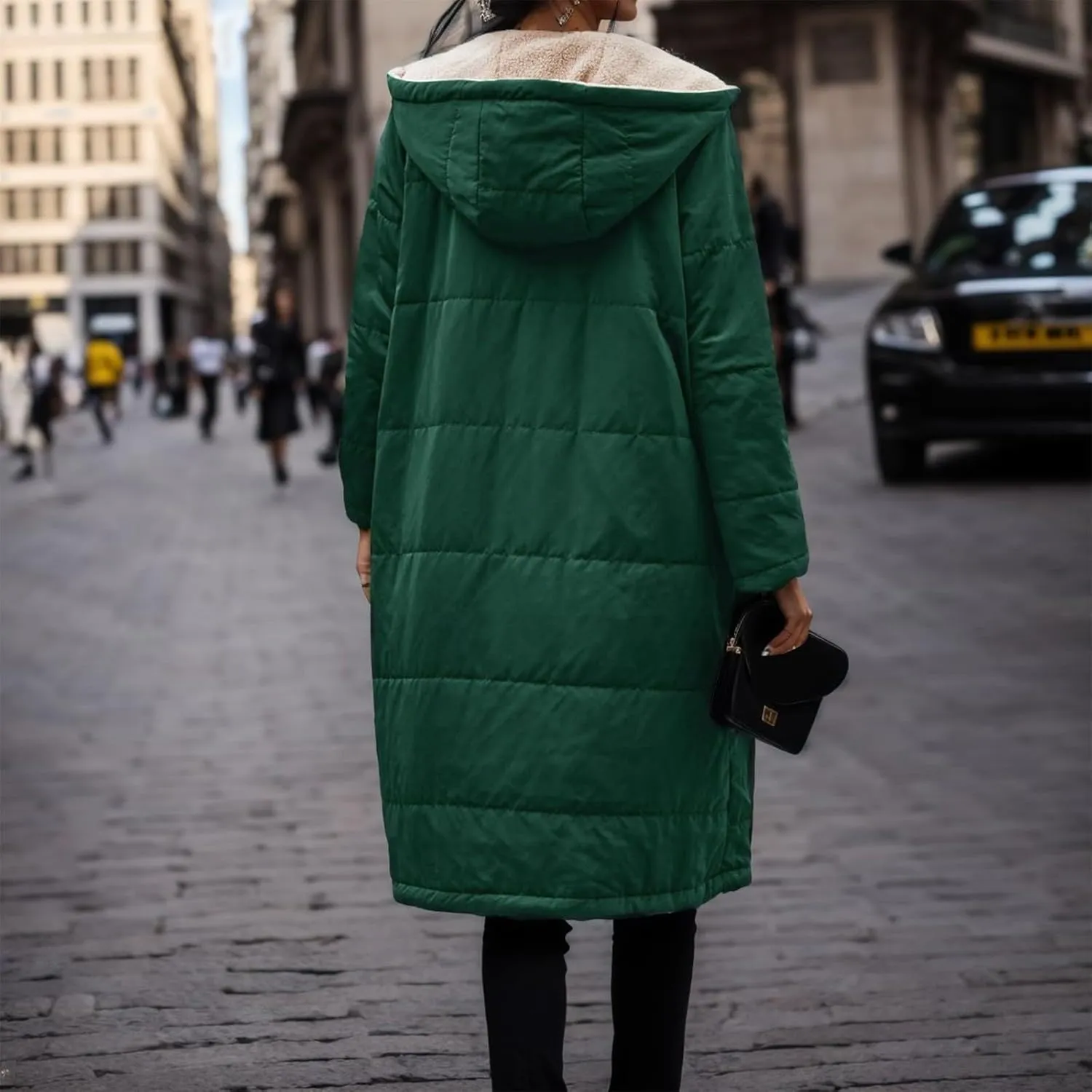 PeQAQ Womens Warm 2023 Winter Coats Reversible Sherpa Fleece Trench Coat Long Fleece Hooded Jackets Trendy Outerwear Overcoat