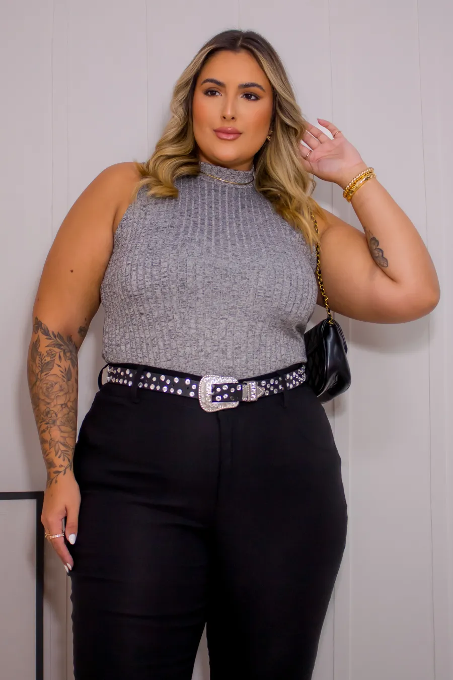 Regata Plus Size Canelada Eloa Mescla